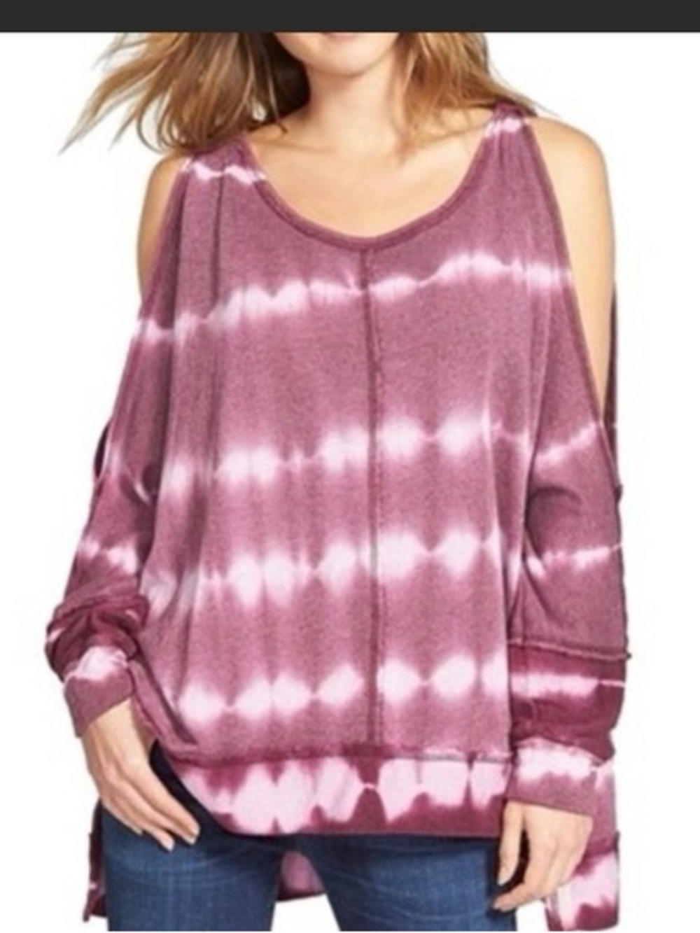Free People Tie-Dye Cold Shoulder Top in Mauve Pink